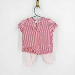 Jacadi Red and White Button Down Shirt, pink pants and white bodysuit (3 pieces)